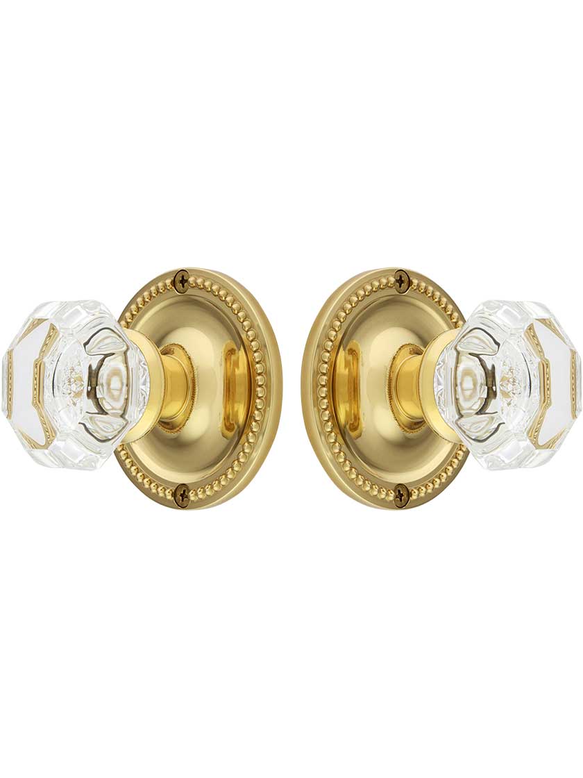 Alternate View of Large Beaded Rosette Door Set with Octagonal Glass Knobs.