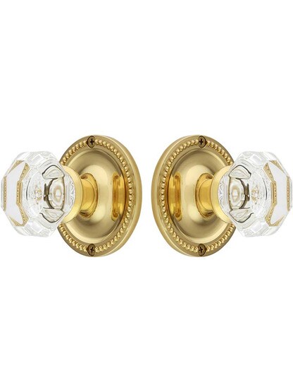 Alternate View of Large Beaded Rosette Door Set with Octagonal Glass Knobs.