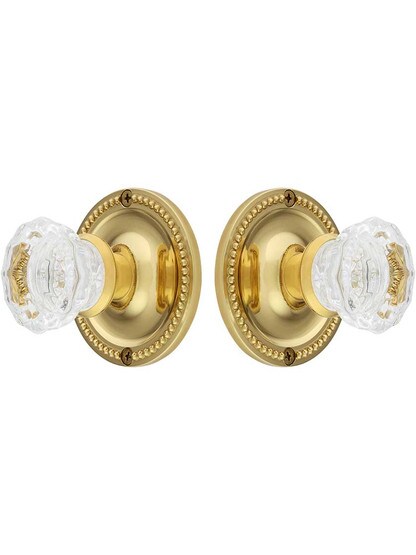Alternate View of Large Beaded Rosette Door Set with Fluted Glass Knobs.