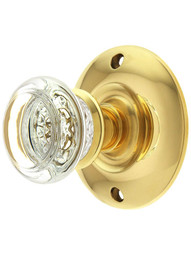 Large Brass Rosette Door Set with Round Glass Knobs