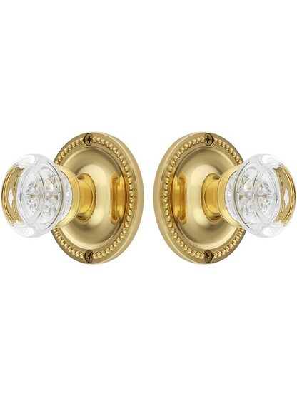 Alternate View of Large Beaded Rosette Door Set with Round Glass Knobs.