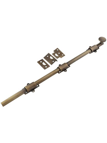 18-Inch Traditional Style Solid Brass Surface Bolt in Antique-By-Hand.