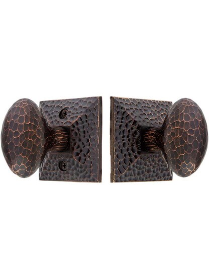 Alternate View of Mission Style Rosette Set With Hammered Egg Knobs