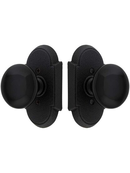 Alternate View of Wrought Steel Arched Rosettes Set with Black Porcelain Knobs