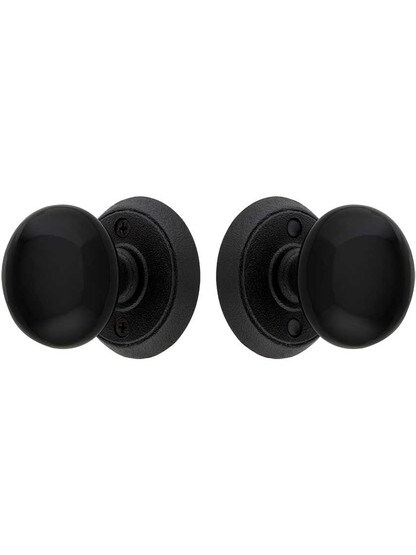 Alternate View of Wrought Steel Rosettes With Black Porcelain Door Knobs