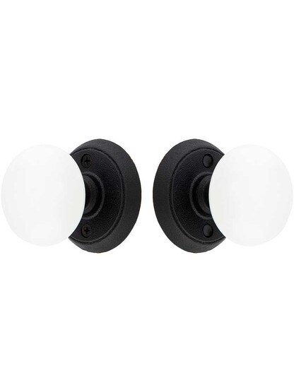 Alternate View of Wrought Steel Rosettes With White Porcelain Knobs.