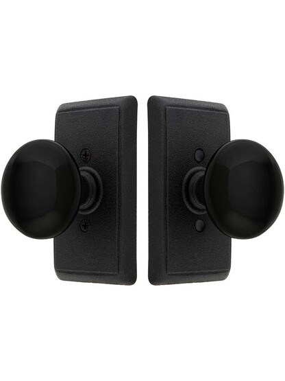 Alternate View of Wrought Steel Providence Door Set With Black Porcelain Door Knobs