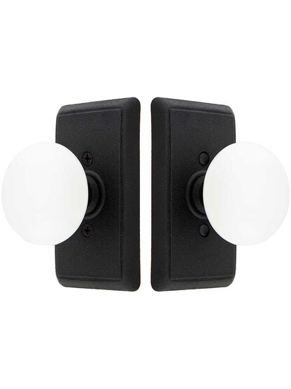 Alternate View of Wrought Steel Providence Door Set With White Porcelain Knobs