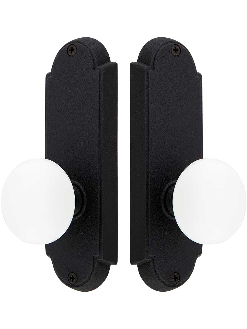 Alternate View of Wrought Steel Colonial Door Set With White Porcelain Knobs