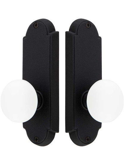 Alternate View of Wrought Steel Colonial Door Set With White Porcelain Knobs
