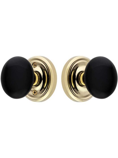 Alternate View of Classic Rosette Set With Black Porcelain Door Knobs.