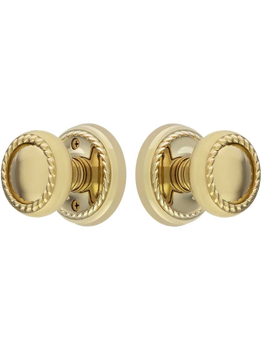 Alternate View of Classic Rope Rosette Set With Matching Rope Door Knobs.