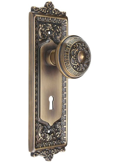 Egg and Dart Door Set with Matching Knobs and Keyhole in Antique-By-Hand.