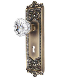 Egg and Dart Door Set with Fluted-Crystal Glass Knobs and Keyhole in Antique-By-Hand.