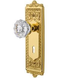 Egg and Dart Door Set with Fluted-Crystal Glass Knobs and Keyhole.