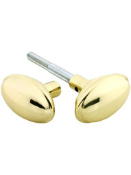Pair of Banded Oval Door Knobs In Solid Brass