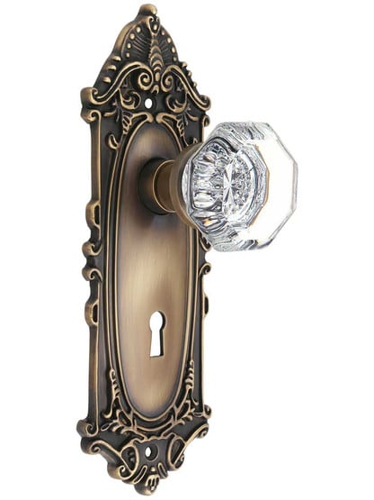 Largo Door Set with Waldorf-Crystal Glass Knobs and Keyhole in Antique-By-Hand.