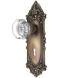 Largo Door Set with Waldorf-Crystal Glass Knobs and Keyhole in Antique-By-Hand.