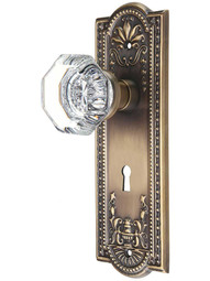 Meadows Door Set with Waldorf-Crystal Glass Knobs and Keyhole in Antique-By-Hand.