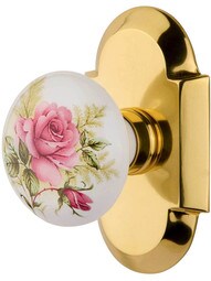 Arched Rosette Door Set with Rose Porcelain Knobs.