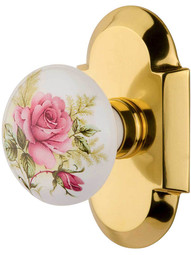 Arched Rosette Door Set with Rose Porcelain Knobs