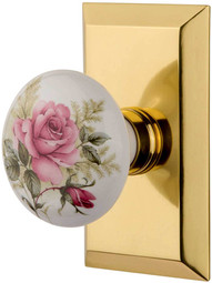 New York Rosette Door Set with Rose Porcelain Knobs