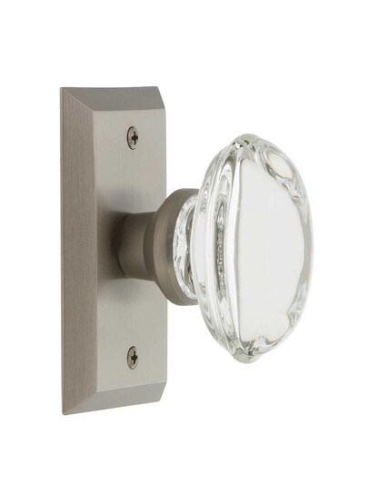 Alternate View 2 of New York Rosette Door Set Oval Clear-Crystal Glass Knobs.