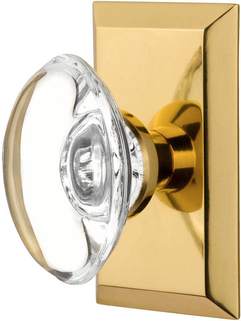 New York Rosette Door Set Oval Clear-Crystal Glass Knobs