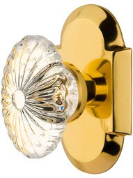 Arched Rosette Door Set with Oval Fluted-Crystal Glass Knobs.