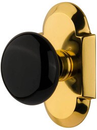 Arched Rosette Door Set with Black Porcelain Knobs.