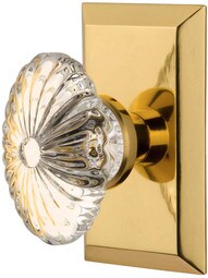 New York Rosette Door Set with Oval Fluted-Crystal Glass Knobs.