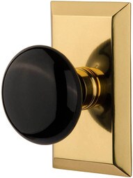 New York Rosette Door Set with Black Porcelain Knobs.