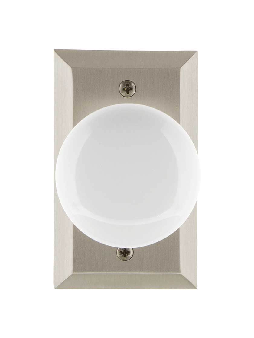 Alternate View of New York Rosette Door Set with White Porcelain Knobs.