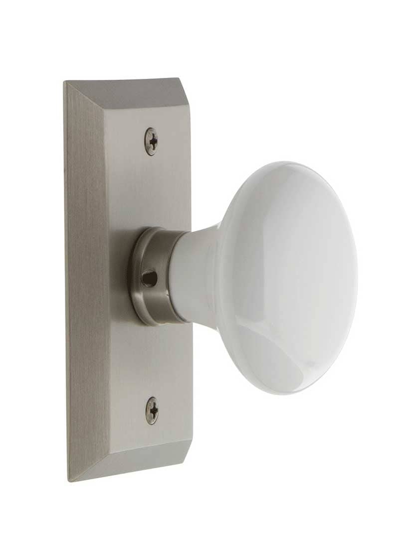 Alternate View 2 of New York Rosette Door Set with White Porcelain Knobs.