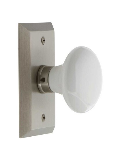 Alternate View 2 of New York Rosette Door Set with White Porcelain Knobs.