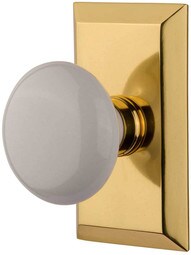 New York Rosette Door Set with White Porcelain Knobs.