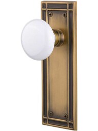 Mission Door Set with White Porcelain Knobs.
