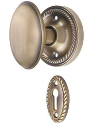 Rope Rosette Mortise-Lock Set with Homestead Knobs in Antique-By-Hand.