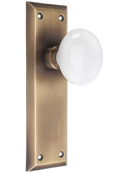 New York Door Set with White Porcelain Knobs in Antique-By-Hand.