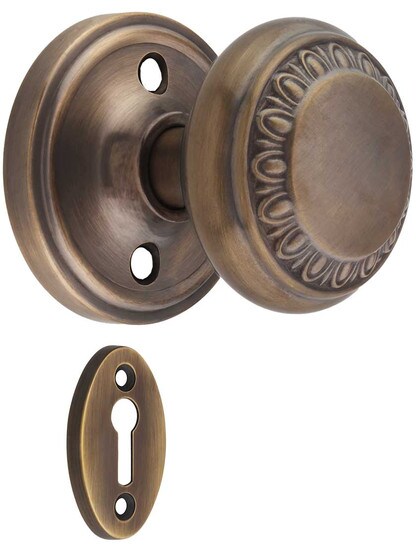 Classic Rosette Mortise-Lock Set with Ovolo Knobs in Antique-by-Hand.