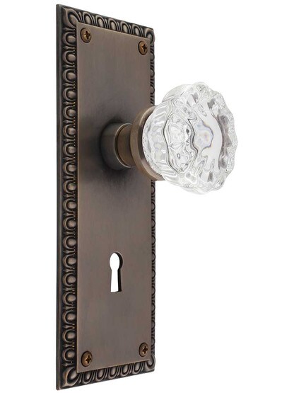 Ovolo Mortise-Lock Set with Fluted Crystal Glass Knobs and Keyhole.