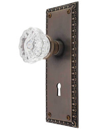 Ovolo Mortise-Lock Set with Fluted Crystal Glass Knobs and Keyhole.