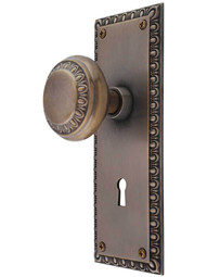 Ovolo Mortise-Lock Set with Matching Knobs and Keyhole in Antique-by-Hand.