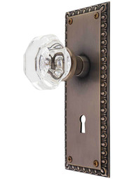 Ovolo Mortise-Lock Set with Waldorf Crystal Glass Knobs and Keyhole in Antique-by-Hand