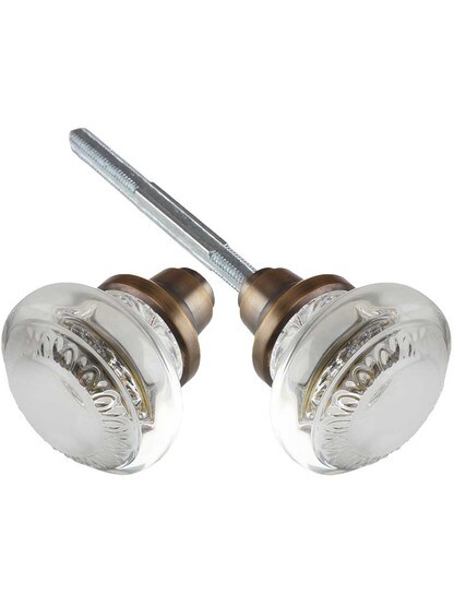 Pair of Ovolo Crystal-Glass Door Knobs in Antique-By-Hand.