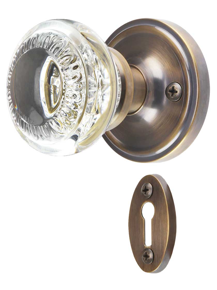 Classic Rosette Mortise-Lock Set with Ovolo Crystal-Glass Knobs in  Antique-By-Hand House of Antique Hardware