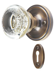 Classic Rosette Mortise-Lock Set with Ovolo Crystal-Glass Knobs in Antique-By-Hand.