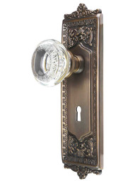 Egg and Dart Mortise-Lock Set with Ovolo Crystal-Glass Knobs in Antique-By-Hand.