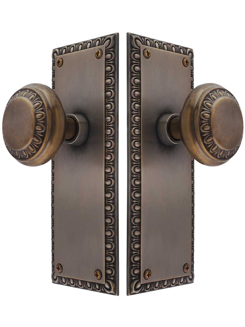 Alternate View of Ovolo Door Set with Matching Knobs in Antique-by-Hand.