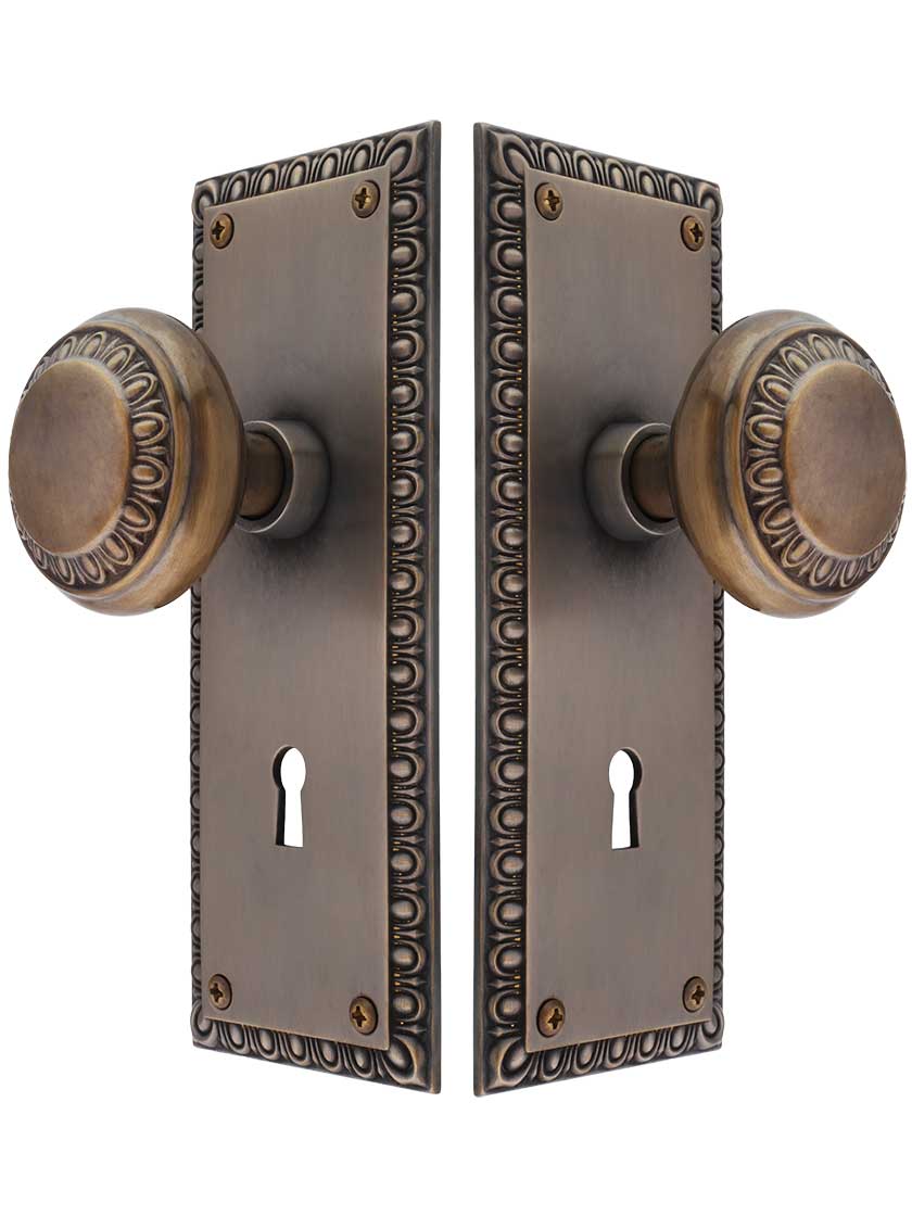 Alternate View of Ovolo Door Set with Matching Knobs and Keyhole in Antique-by-Hand.